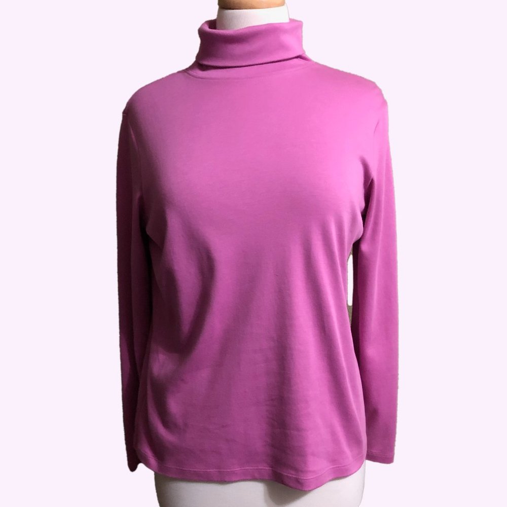 L.L. Bean 100% Supima Cotton Pink Turtle Neck Long Sleeve